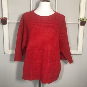 PURE JILL Red Kimono Sleeve Wool Linen Blend Oversized Knit Sweater Size XS
